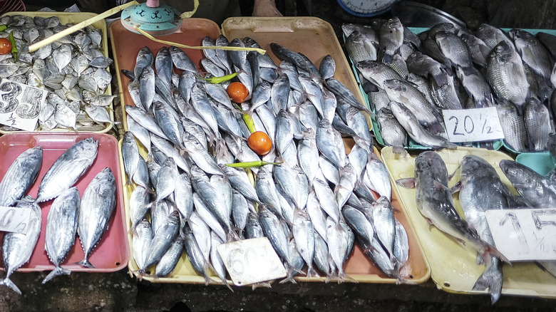 свежая рыба, продаваемая на рынке